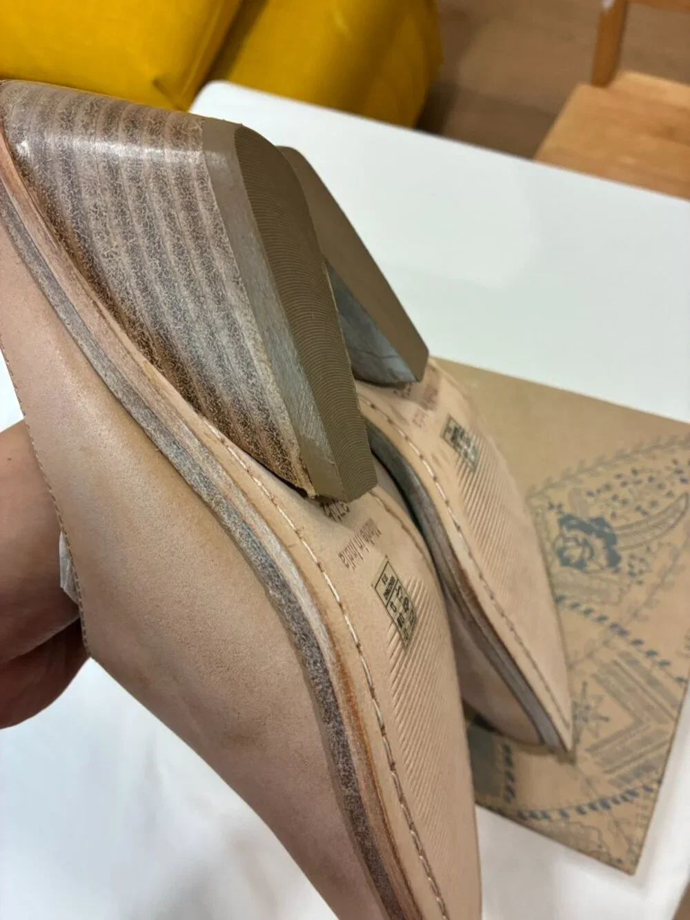 Free People Tan Leather Wedge Mule Clogs Slip On 7.5M NWT 37.5 EU - Picture 10 of 11